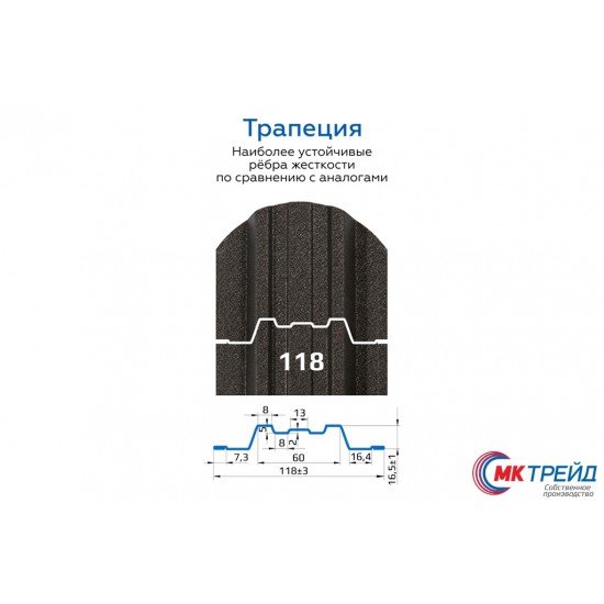 ШТАКЕТНИК "ТРАПЕЦИЯ СТАНДАРТ" ДВУСТОРОННИЙ МАТ (МК-ТРЕЙД)